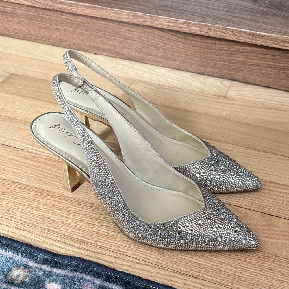 Betsey Johnson Clark Rhinestone Slingback Light Gold heels